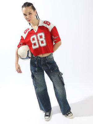 Hubberholme Varsity Printed Polo Collar Boxy Cotton T-shirt