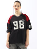 Hubberholme Varsity Printed V-Neck Drop-Shoulder Sleeves Cotton T-shirt