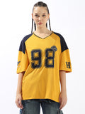 Hubberholme Varsity Printed V-Neck Short Sleeves Oversized Cotton T-shirt