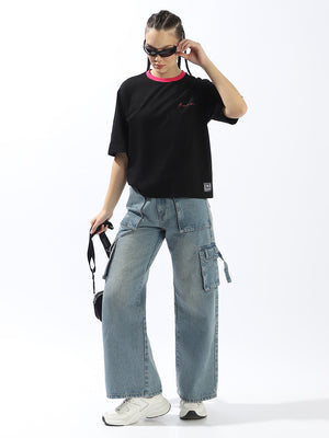 Hubberholme Solid Drop-Shoulder Sleeves Pockets Cotton T-shirt