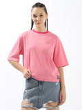 Hubberholme Solid Round Neck Short Sleeves Oversized Cotton T-shirt