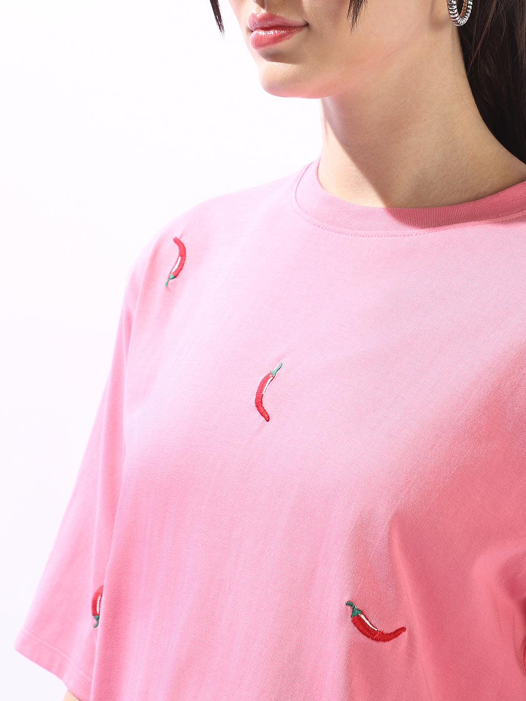Hubberholme Embroidered Round Neck Short Sleeves Cotton T-shirt