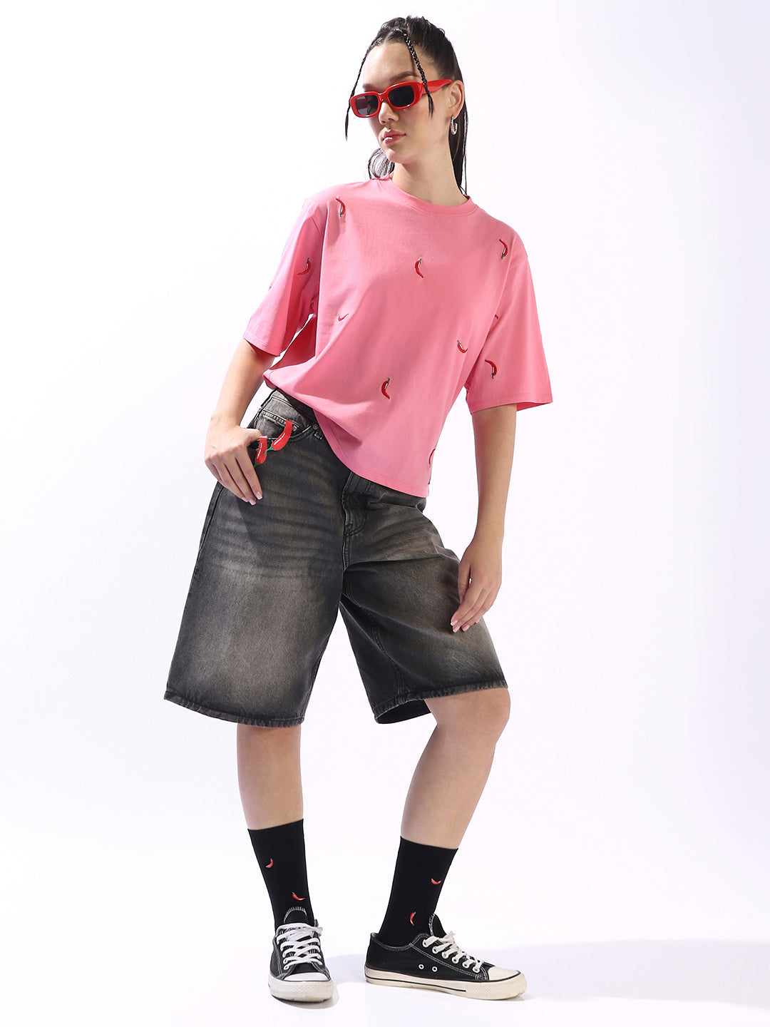 Hubberholme Embroidered Round Neck Short Sleeves Cotton T-shirt