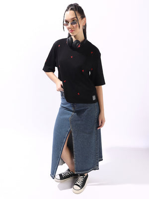 Hubberholme Embroidered Round Neck Short Sleeves Cotton T-shirt
