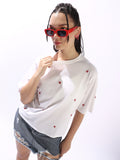 Hubberholme Embroidered Round Neck Short Sleeves Cotton T-shirt