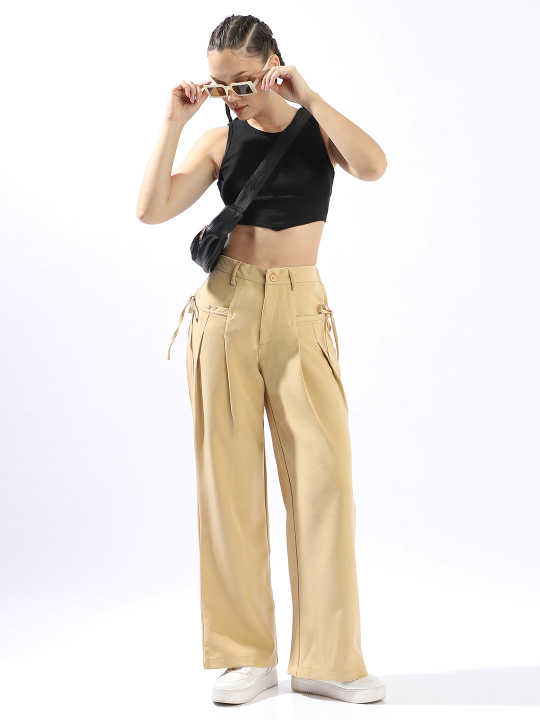 Hubberholme Women Solid Wide Leg Regular High-Rise Straight Trousers