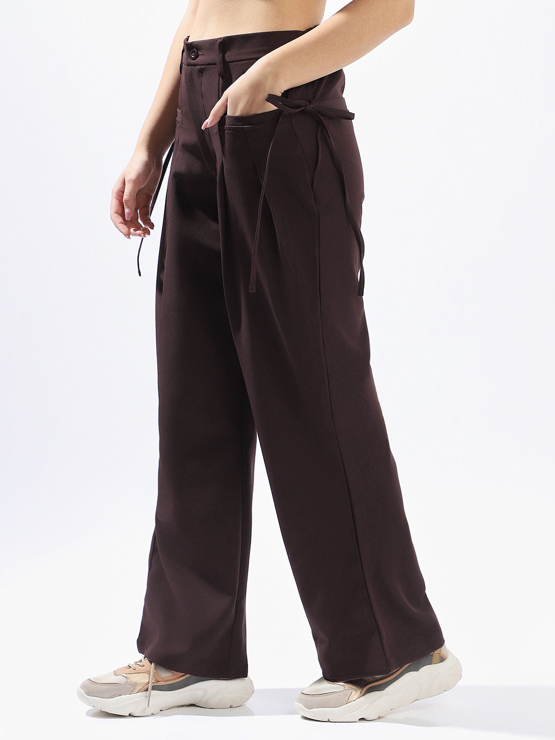 Hubberholme Women Solid Wide Leg Regular High-Rise Straight Trousers