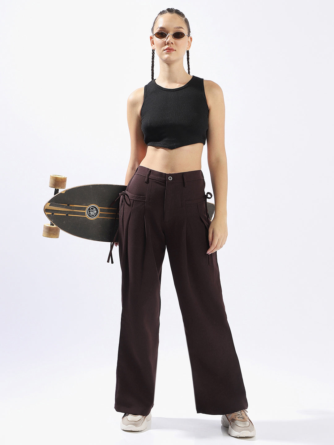 Hubberholme Women Solid Wide Leg Regular High-Rise Straight Trousers