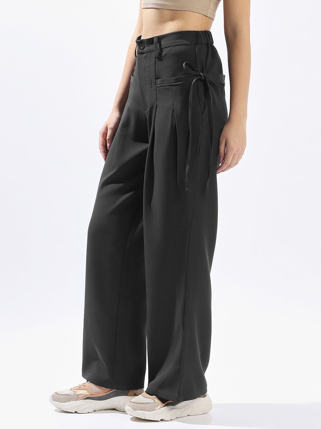 Hubberholme Women Solid Wide Leg Regular High-Rise Straight Trousers