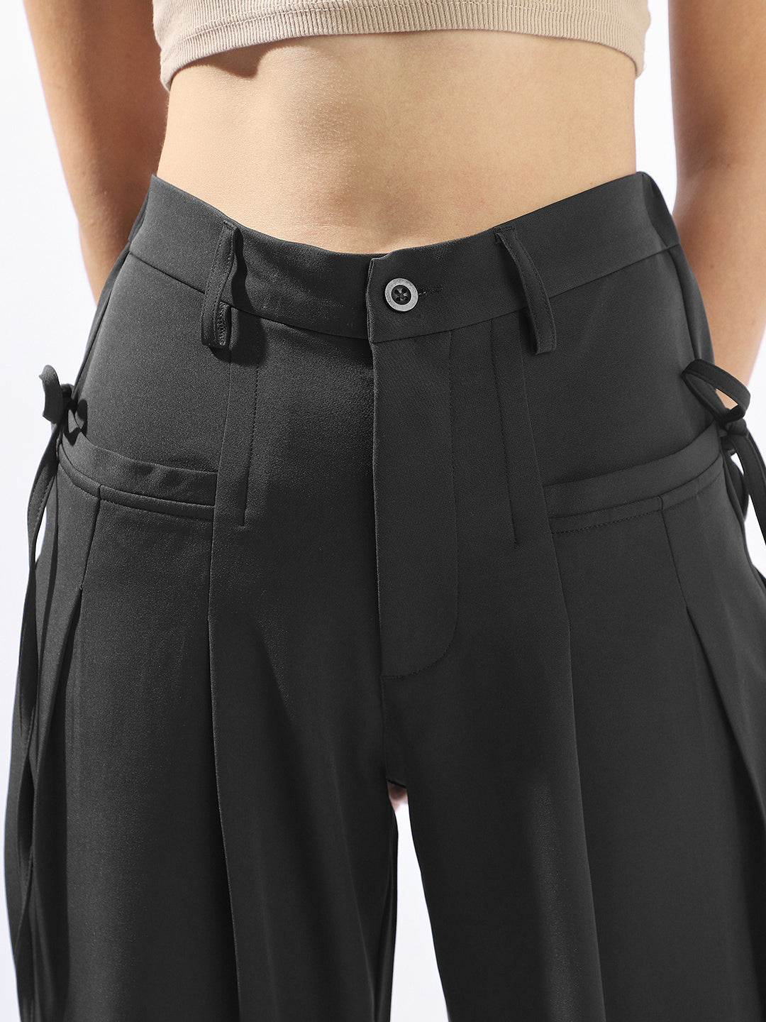 Hubberholme Women Solid Wide Leg Regular High-Rise Straight Trousers
