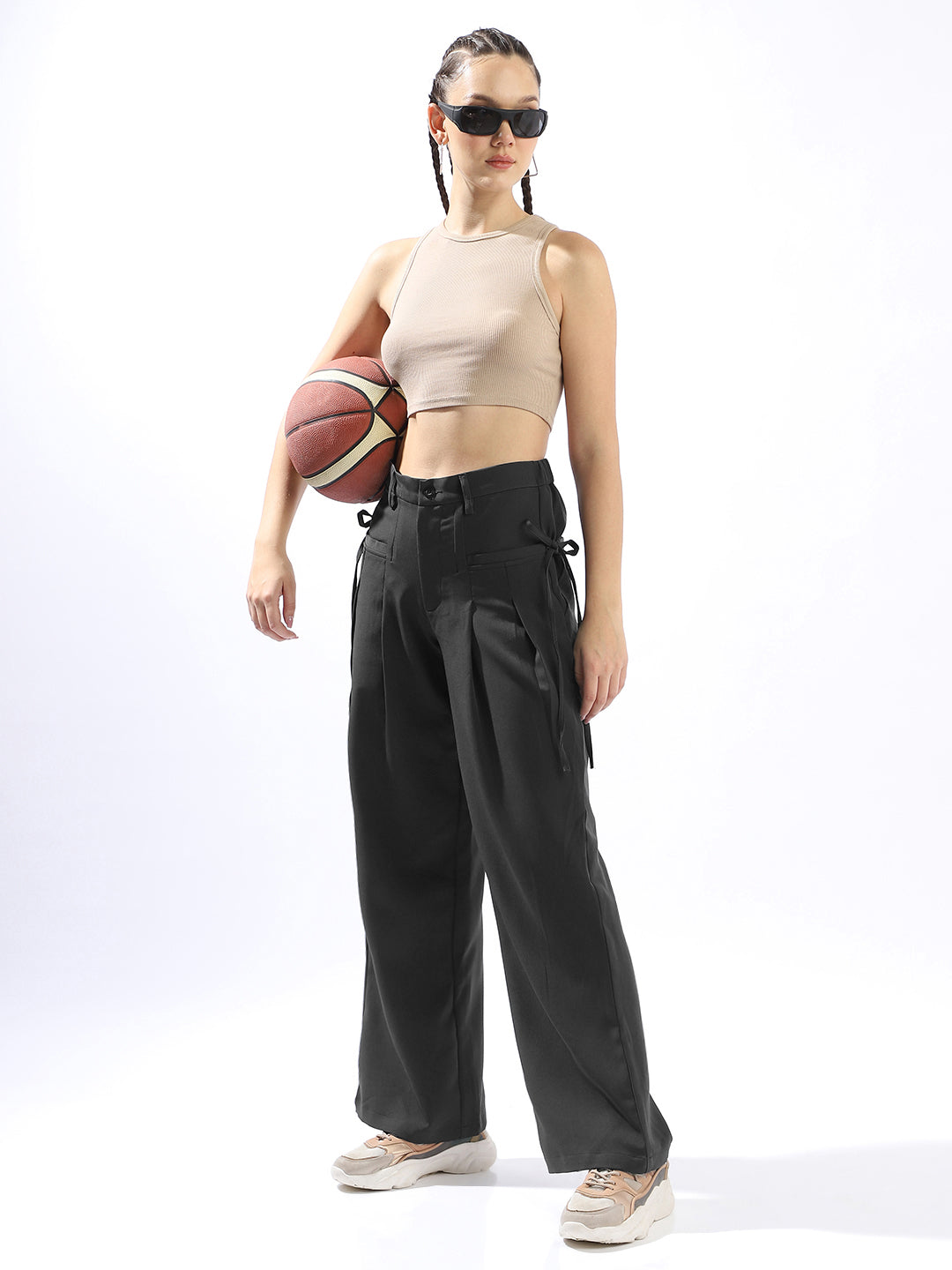 Hubberholme Women Solid Wide Leg Regular High-Rise Straight Trousers