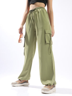 Hubberholme Women Solid Wide Leg Regular High-Rise Straight Trousers