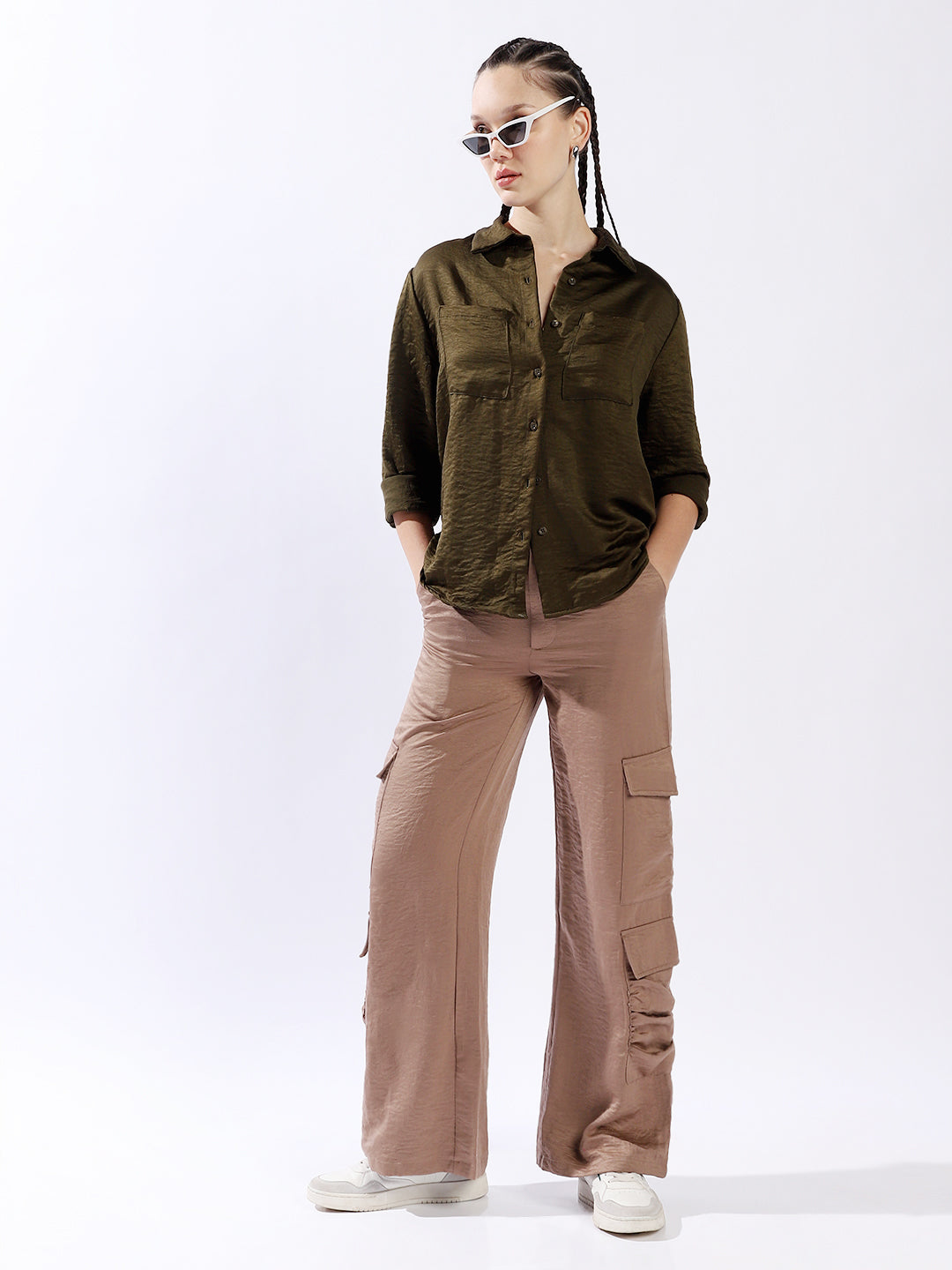 Hubberholme Women Polyester Wide Leg High-Rise Casual Trousers