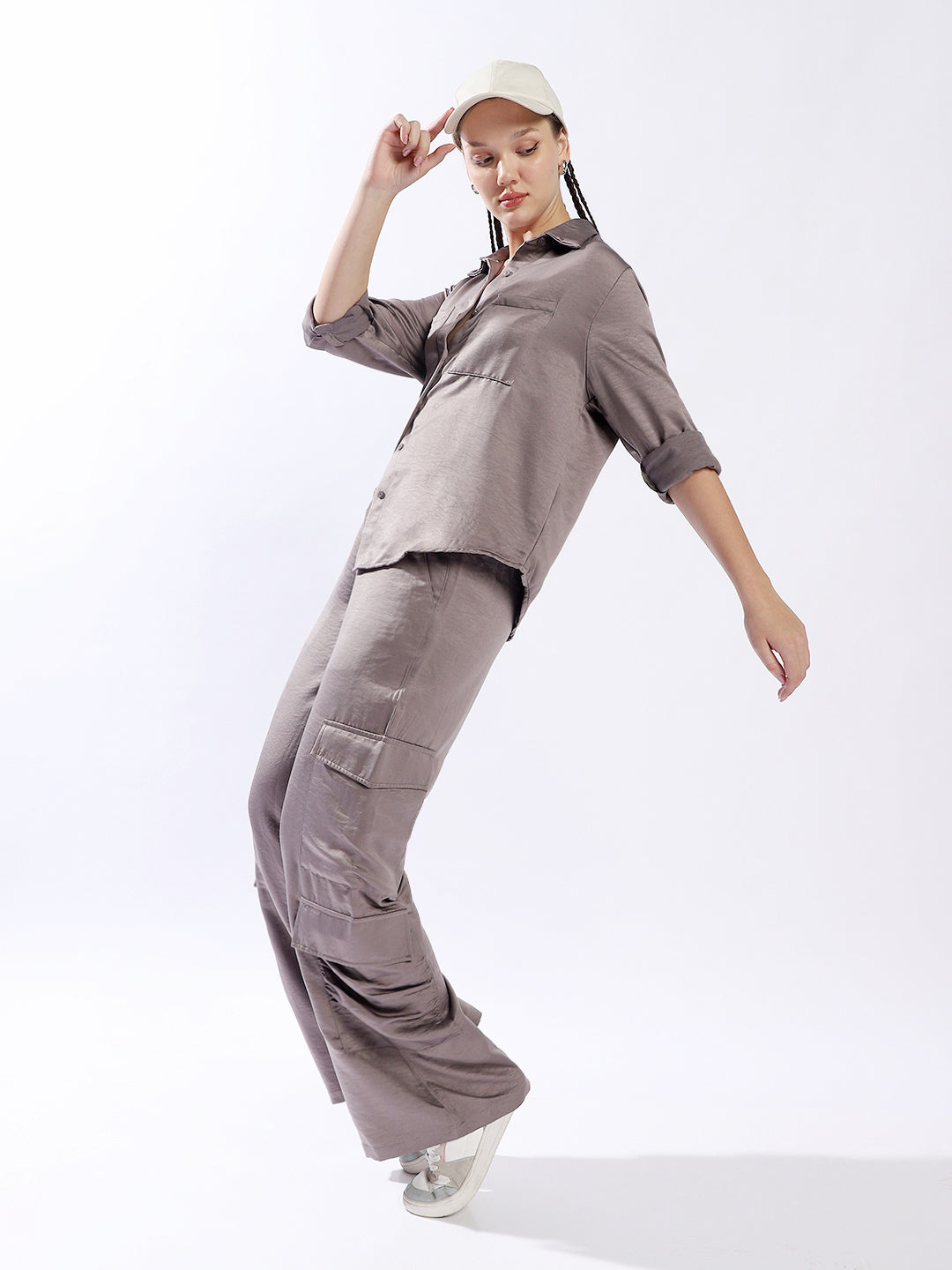 Hubberholme Women Polyester Wide Leg High-Rise Casual Trousers