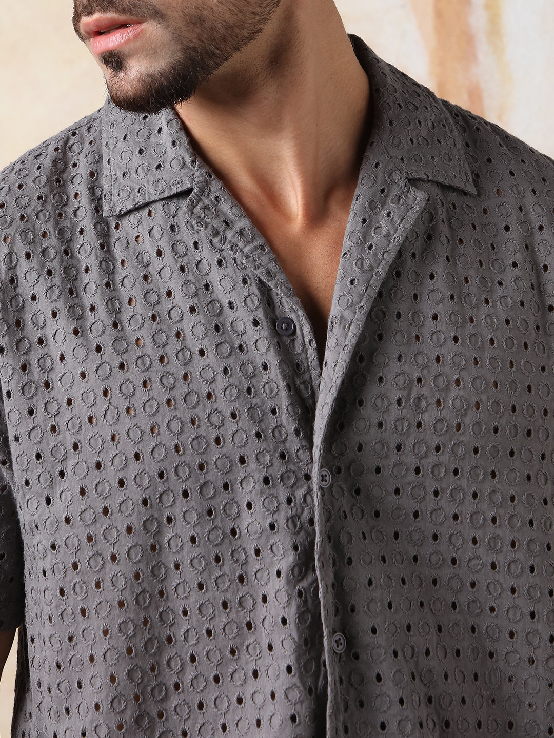 High Star Men Schiffli Relaxed Spread collar Half sleeve Co-ord