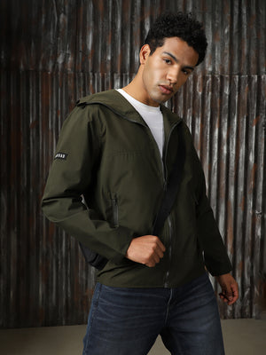 Men Printed Polyster Relaxed Fit  Hood Long Sleeve Jackets