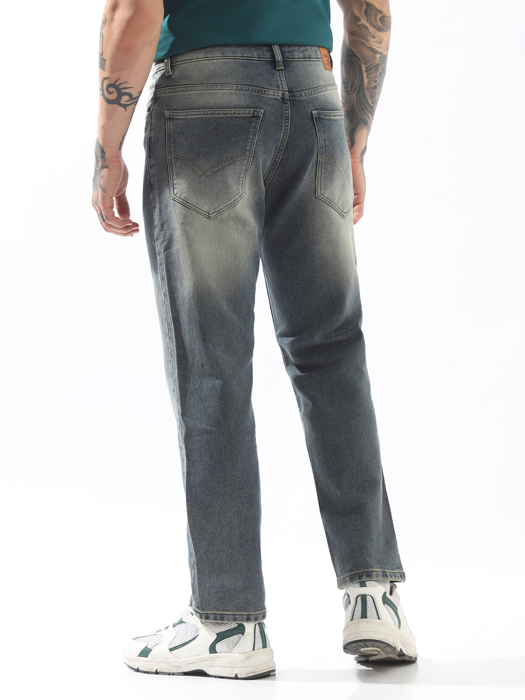 High Star Men Relaxed Straight Fit Mid-Rise Heavy Fade Jeans