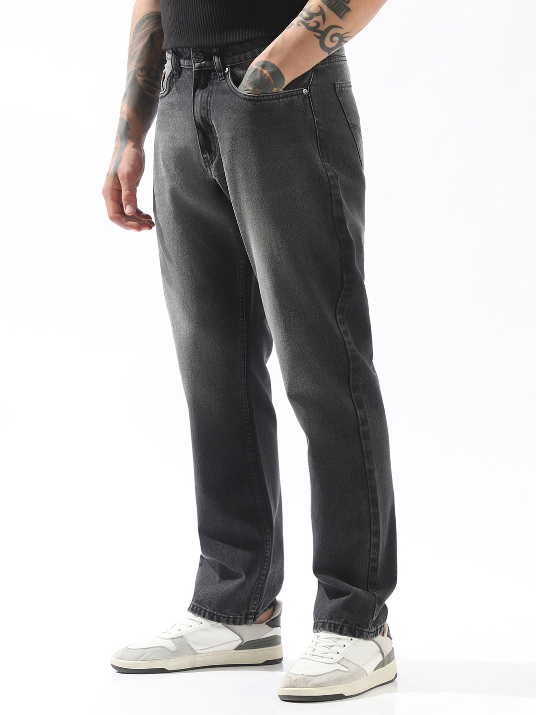 High Star Men Relaxed Straight Fit Mid-Rise Heavy Fade Jeans