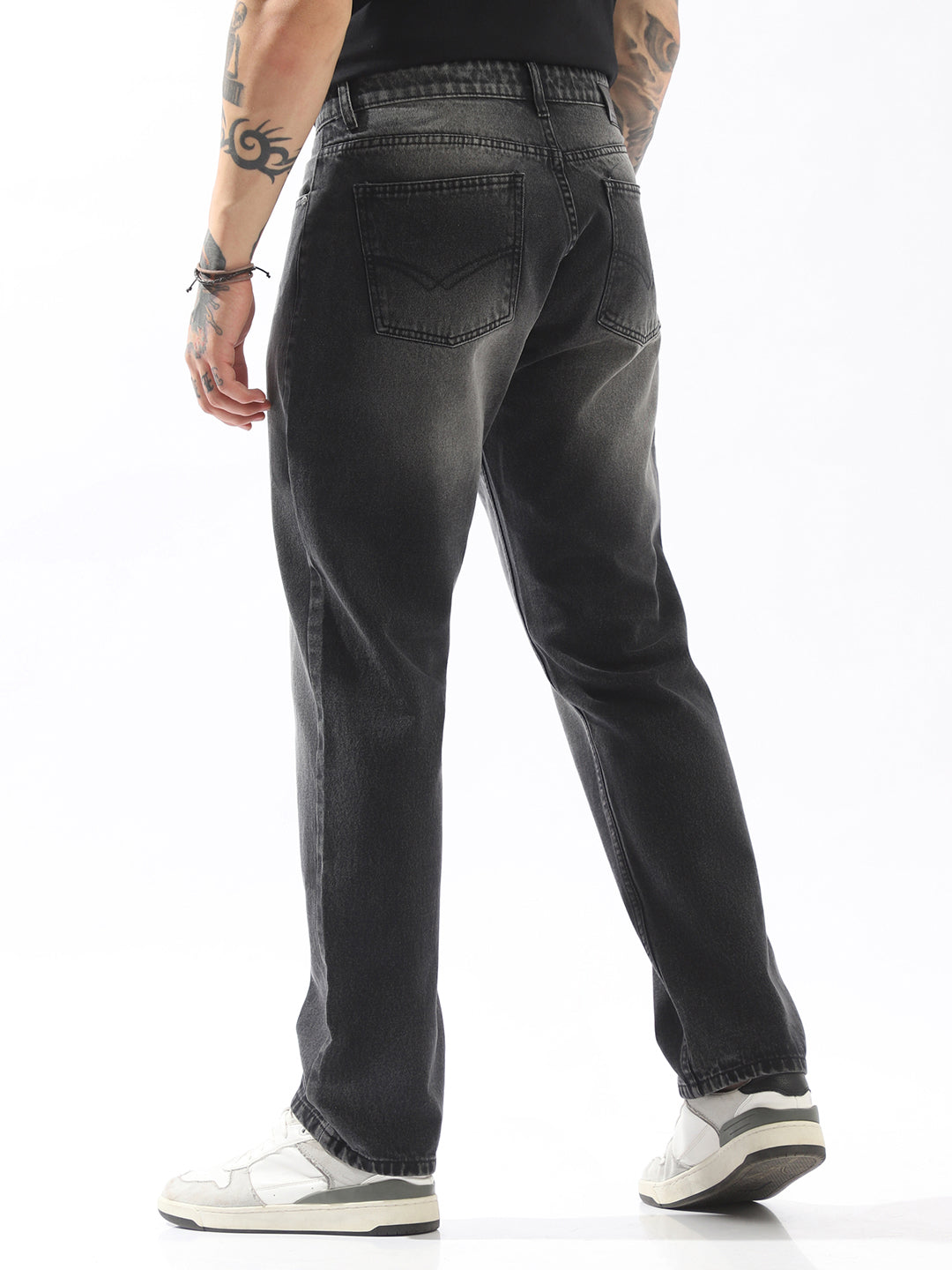 High Star Men Relaxed Straight Fit Mid-Rise Heavy Fade Jeans