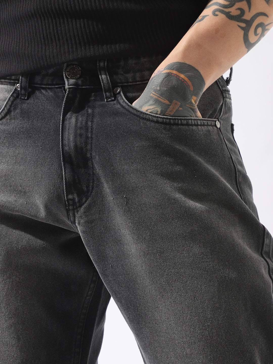 High Star Men Relaxed Straight Fit Mid-Rise Heavy Fade Jeans