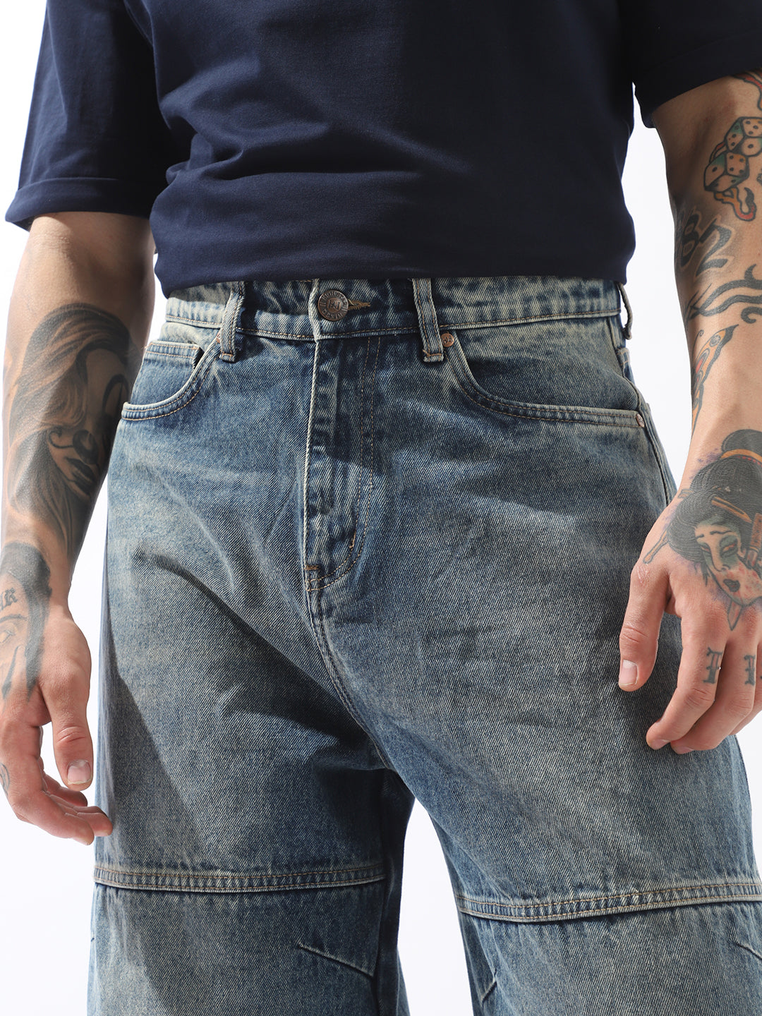 High Star Men Comfort Straight Fit Mid-Rise Heavy Fade Non Stretchable Jeans