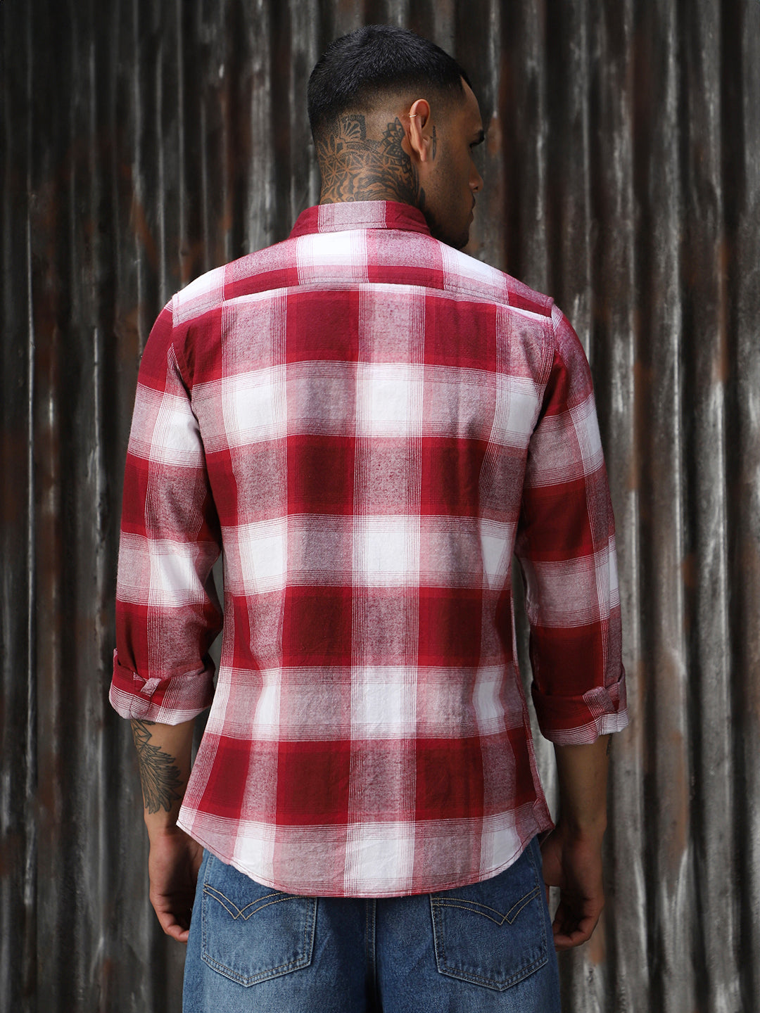 Men Check Cotton Regular Fit  Collar Long Sleeve Shirts