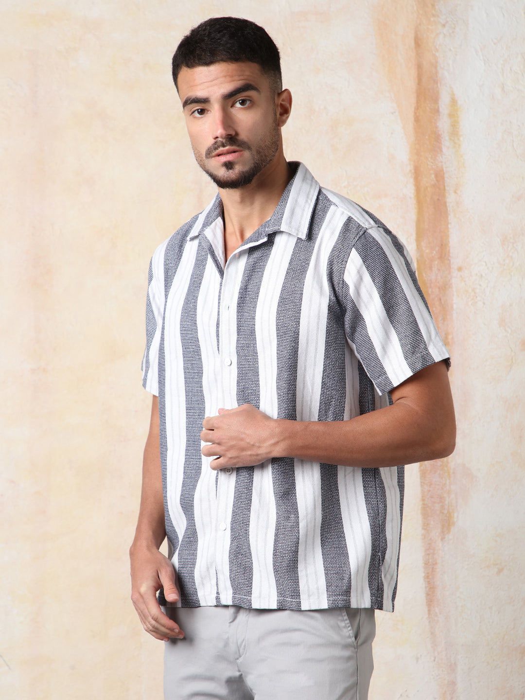 High Star Men Strip Relaxed Resort Collar Half sleeve Shirts