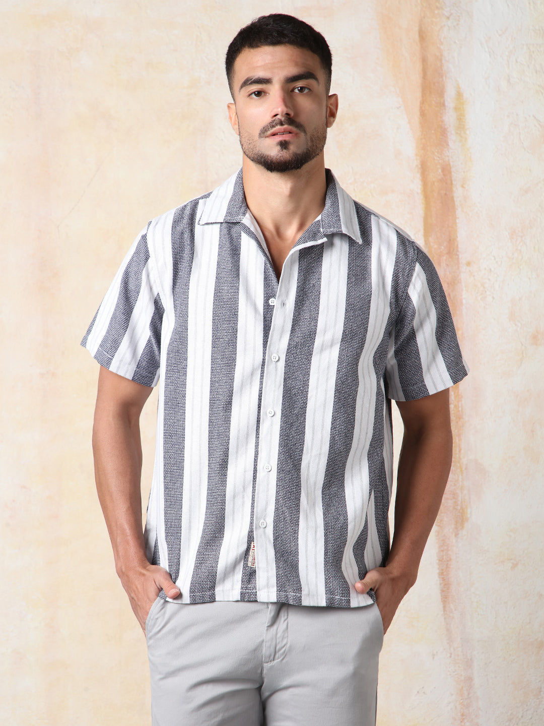 High Star Men Strip Relaxed Resort Collar Half sleeve Shirts