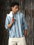 Men Strip Cotton Relaxed Fit  Collar Long Sleeve Shirts
