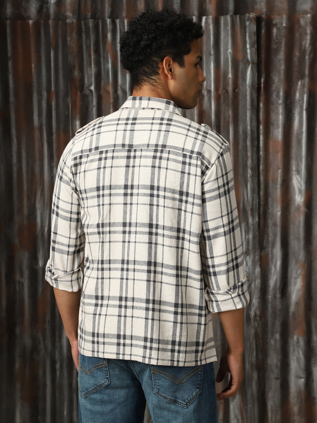 Men Check Cotton Relaxed Fit  Collar Long Sleeve Shirts