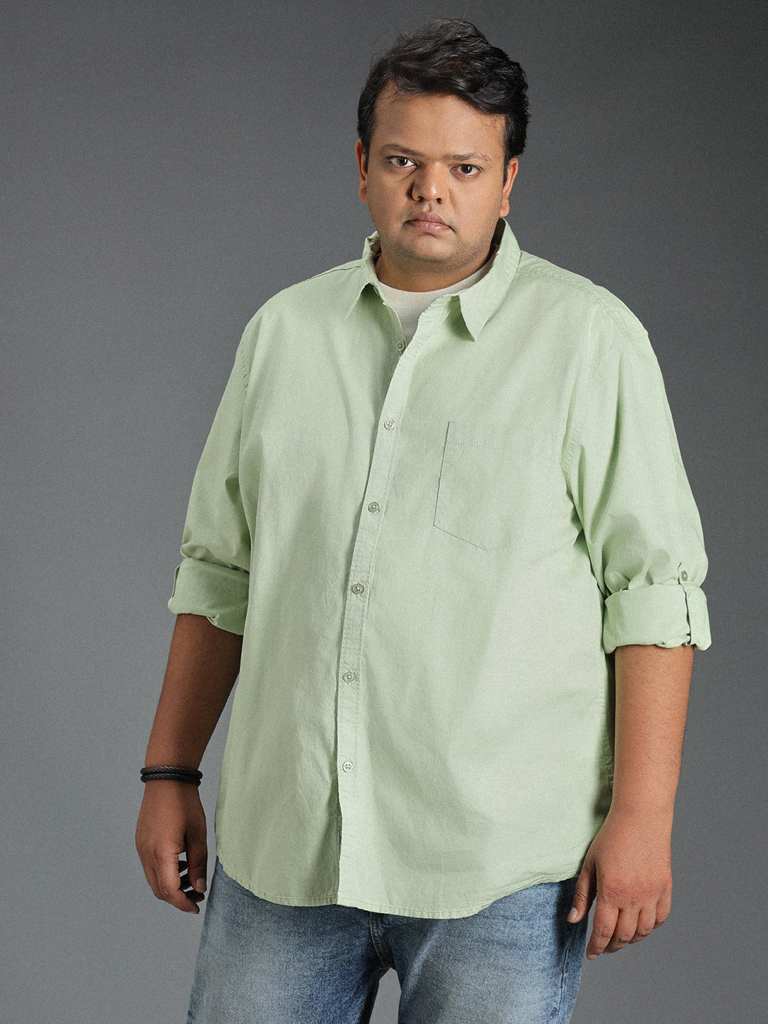 Plus Size Classic Spread Collar Cotton Casual Shirt