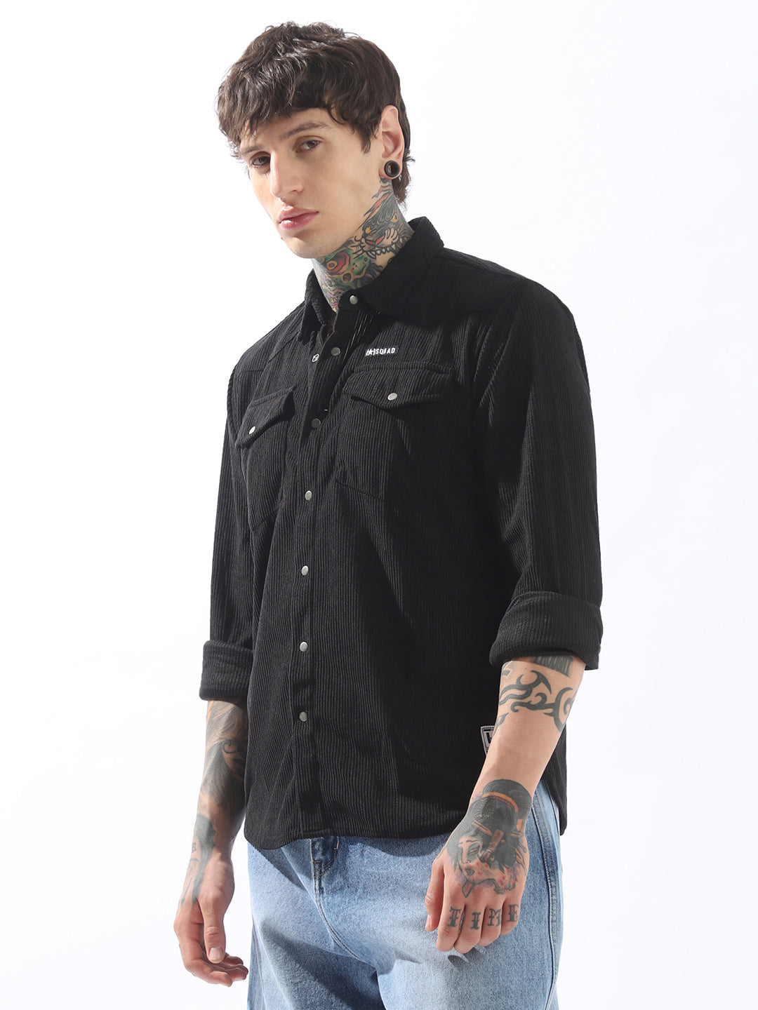 High Star Men Releaxed Fit Textured Checked Utility Casual Shirt