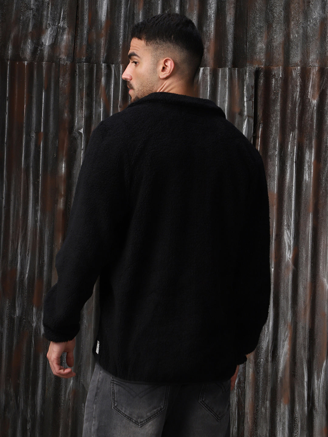 High Star Men Colourblocked Mock Collar Long Sleeves Front-Open Sweatshirt