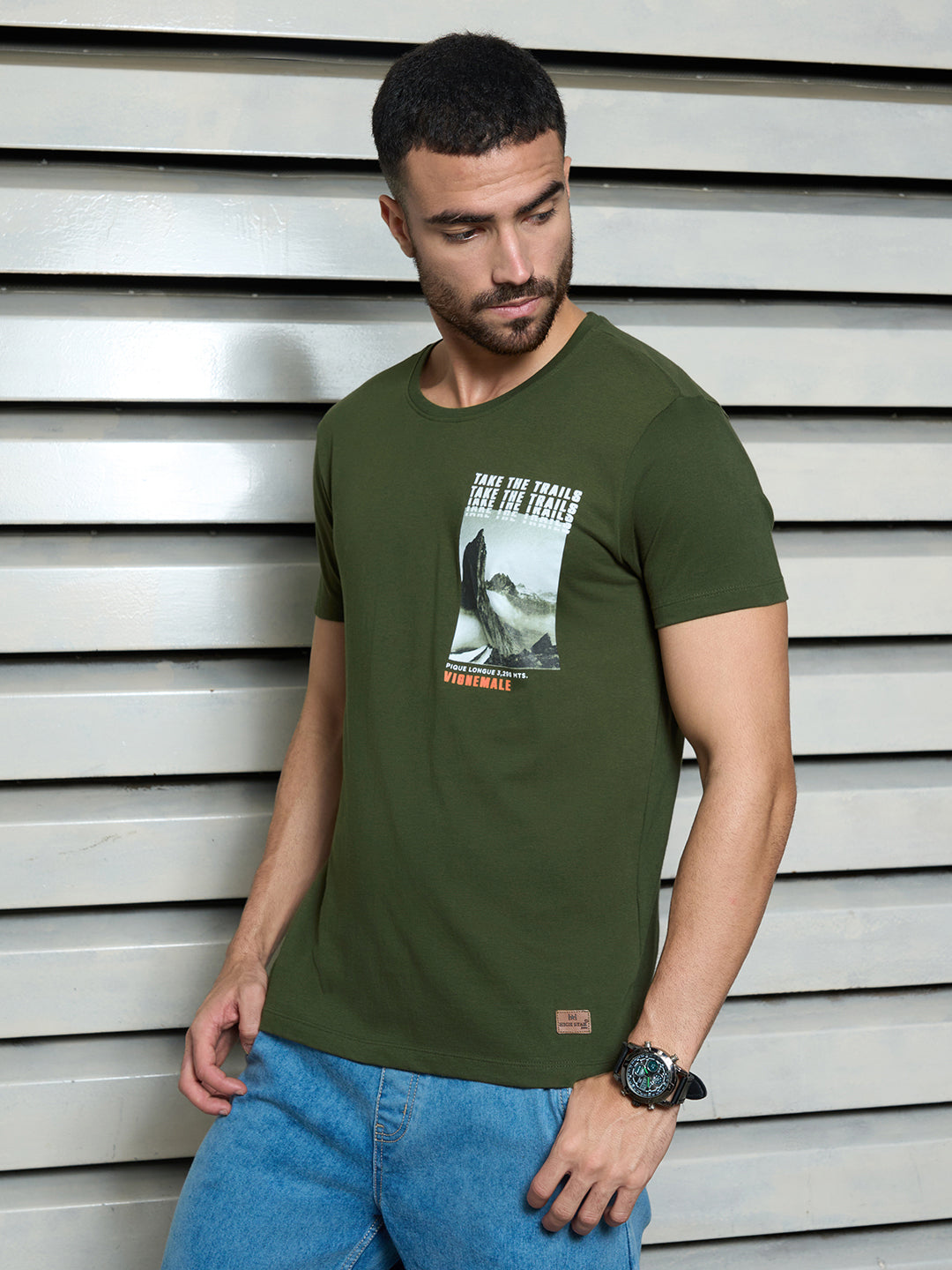 Men Cotton Short Sleeves Round Neck Printed Regular Fit Tshirt