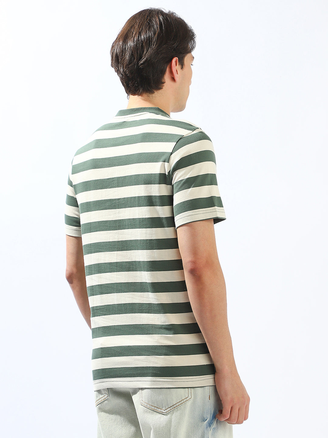 High Star Men Cotton Strip Regular fit Crew neck Halfsleeve Tshirts