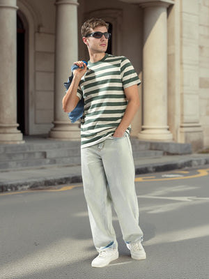 High Star Men Cotton Strip Regular fit Crew neck Halfsleeve Tshirts