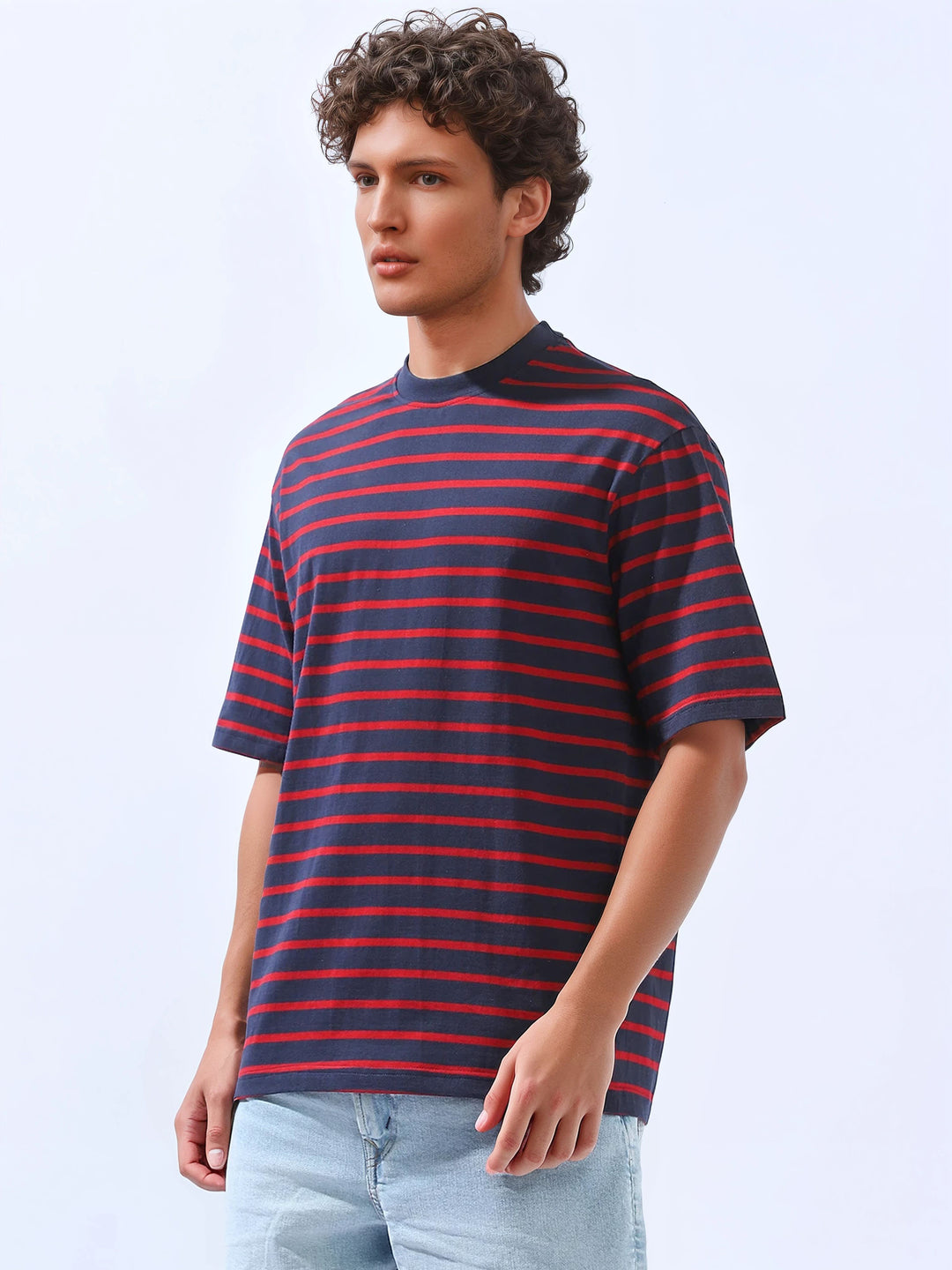 High Star Men Cotton Strip Relaxed fit Crew neck Halfsleeve Tshirts