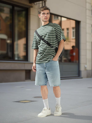 High Star Men Cotton Strip Relaxed fit Crew neck Halfsleeve Tshirts