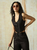 High Star Women Solid Crop length Regular V neck  Sleeveless Waistcoat