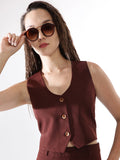 High Star Women Solid Regular Fit  V neck Sleeveless Waistcoat