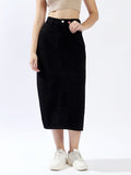 High Star Women Washed Midi Pencil  High-Rise side slit Denim Skirt