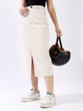High Star Women Washed Midi Pencil  High-Rise side slit Denim Skirt