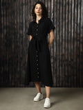High Star Women Cotton Solid Oversized Fit  Spread Collar Half Sleeves Dresses