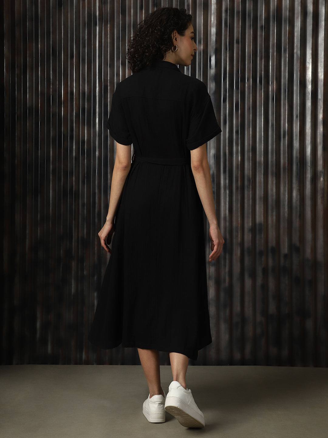 High Star Women Cotton Solid Oversized Fit  Spread Collar Half Sleeves Dresses