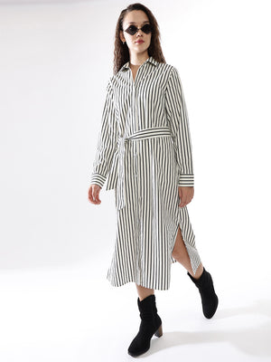 High Star Women Striped Regular Fit  Spread Collar Regular Sleeves Dresses