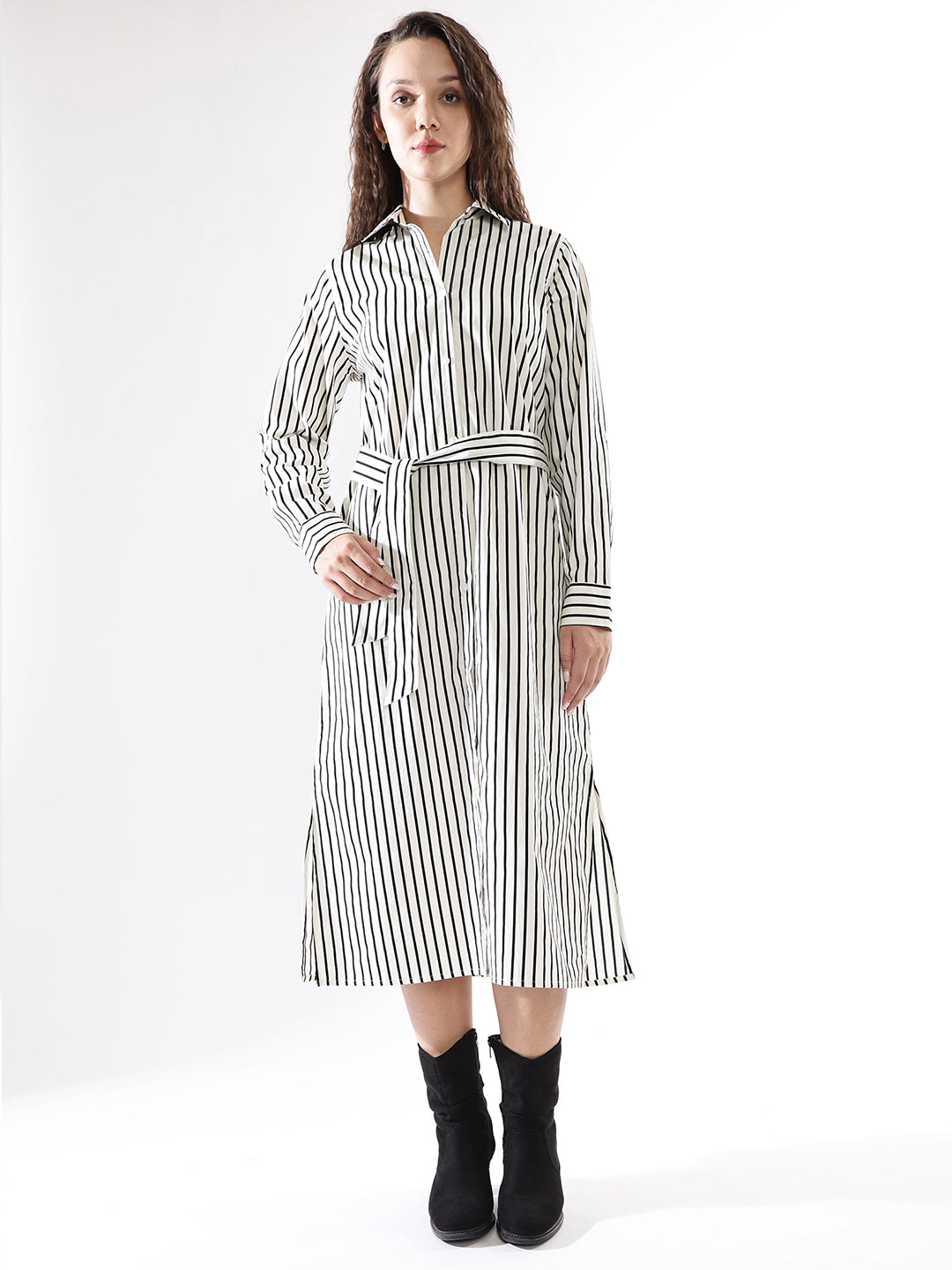 High Star Women Striped Regular Fit  Spread Collar Regular Sleeves Dresses