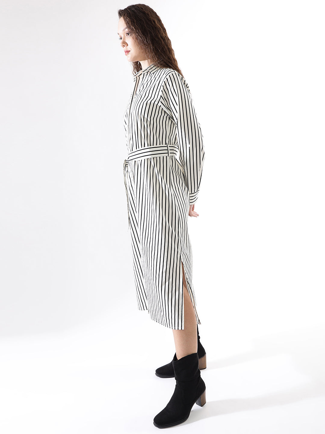 High Star Women Striped Regular Fit  Spread Collar Regular Sleeves Dresses