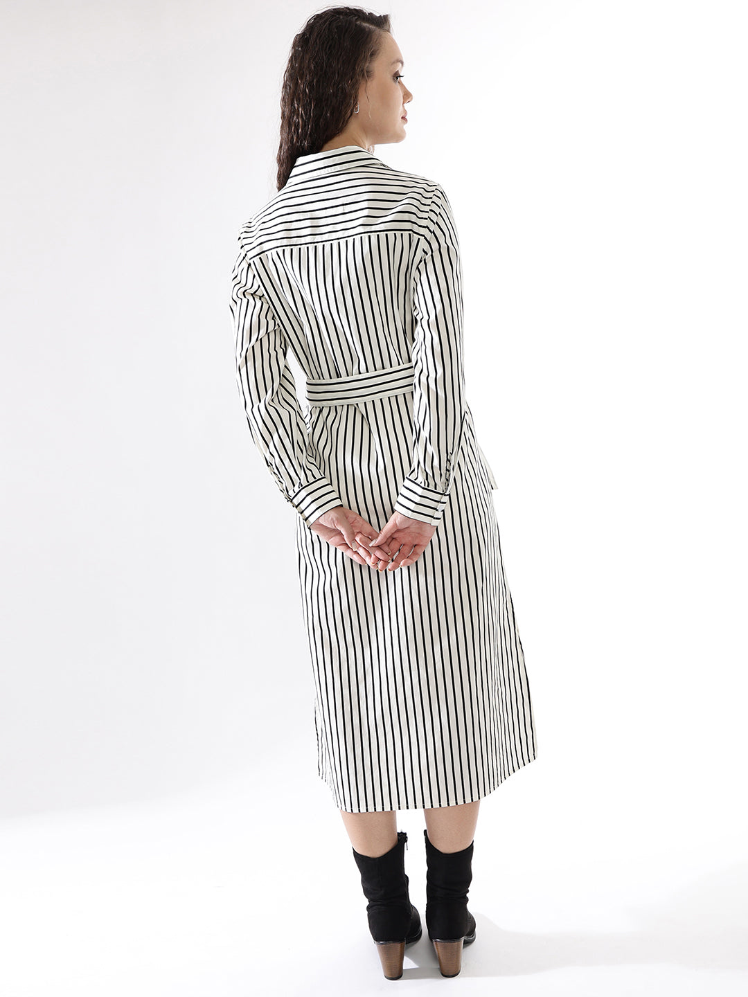 High Star Women Striped Regular Fit  Spread Collar Regular Sleeves Dresses