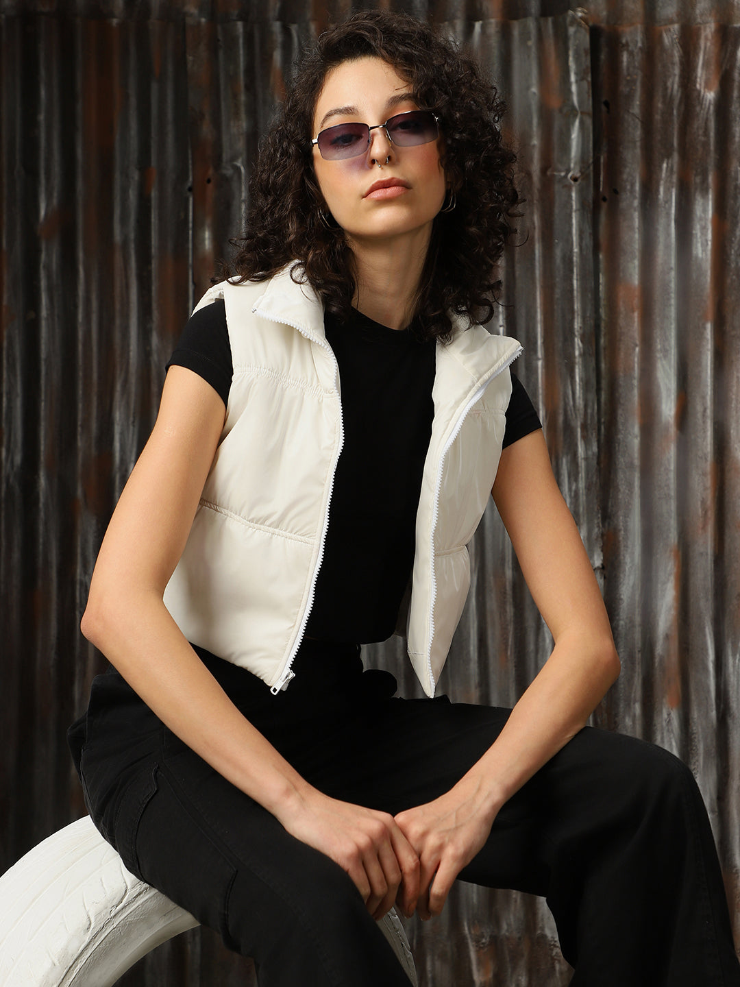 High Star Women Lightweight Crop Bomber sleeveless with Badge Jacket