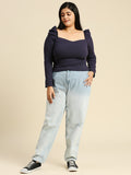 Women Plus Size Comfort Mom Fit Pure Cotton High-Rise Heavy Fade Jeans
